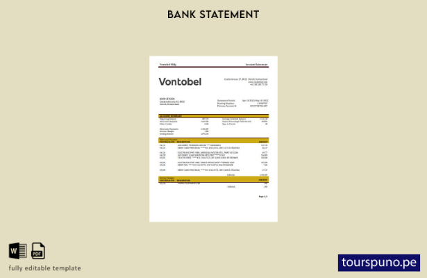 listo para imprimir plantilla de word   extracto bancario de Vontobel en Suiza